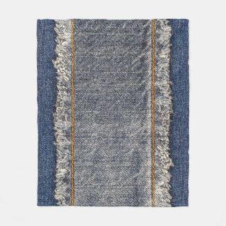 Denim Blue Jeans: Lässiger Doppelpflaster Fleecedecke