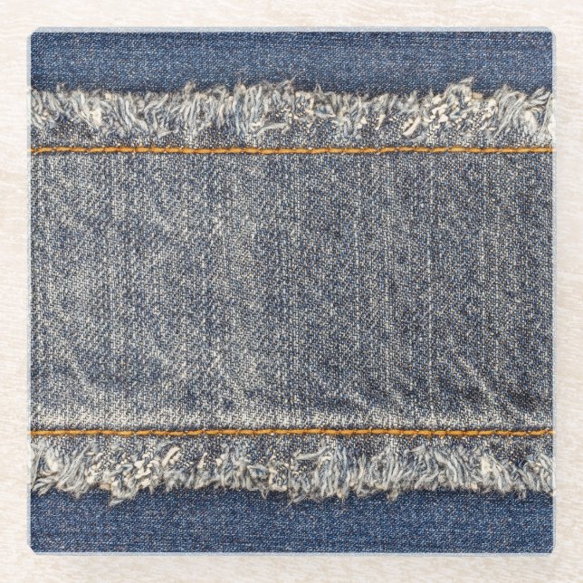 Denim Blue Jeans: Lässiger Doppelpflaster Glasuntersetzer (Vorderseite)