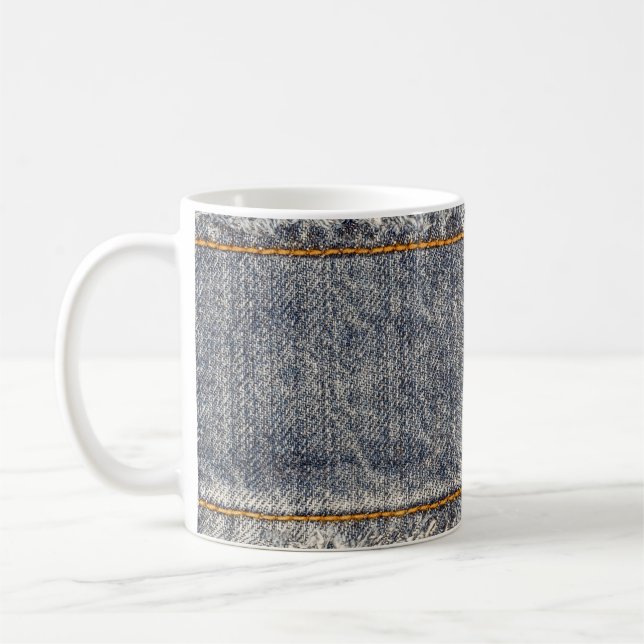 Denim Blue Jeans: Lässiger Doppelpflaster Kaffeetasse (Links)