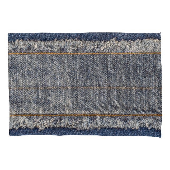 Denim Blue Jeans: Lässiger Doppelpflaster Kissenbezug (Vorderseite)