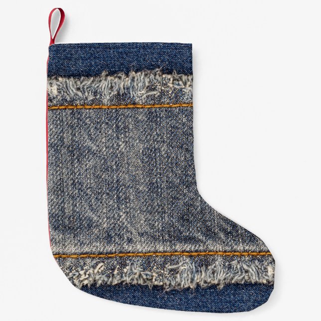 Denim Blue Jeans: Lässiger Doppelpflaster Kleiner Weihnachtsstrumpf (Vorderseite)