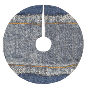 Denim Blue Jeans: Lässiger Doppelpflaster Polyester Weihnachtsbaumdecke