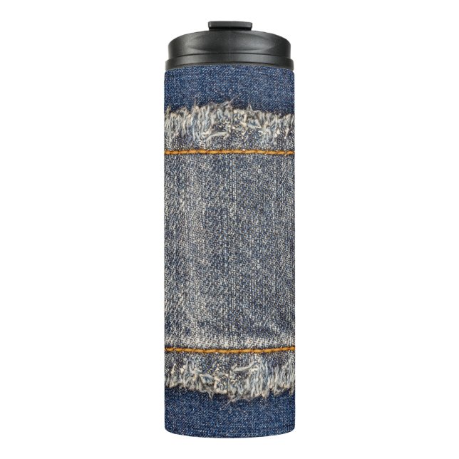Denim Blue Jeans: Lässiger Doppelpflaster Thermosbecher (Vorderseite)