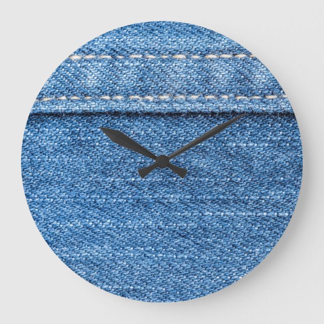Denim Blue: Klassische Jeans Texture. Große Wanduhr (Vorderseite)