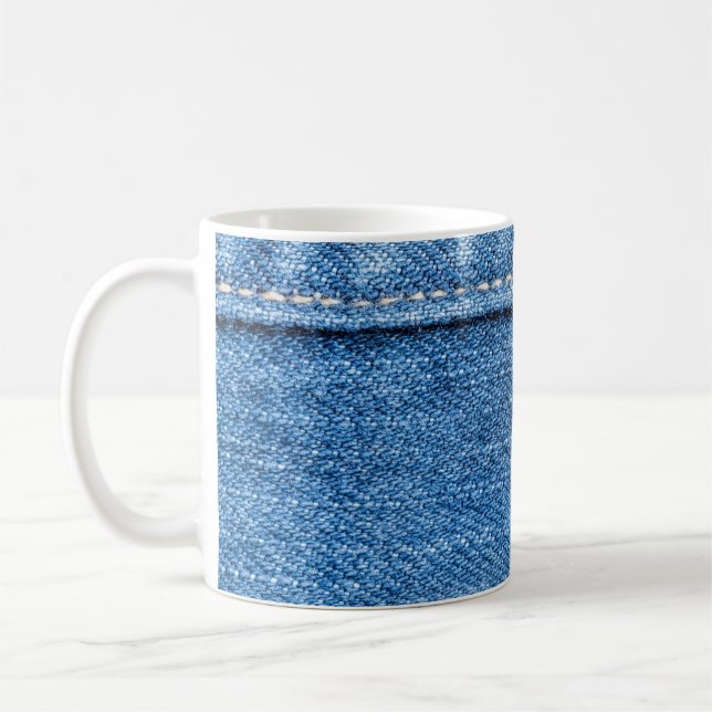 Denim Blue: Klassische Jeans Texture. Kaffeetasse (Links)