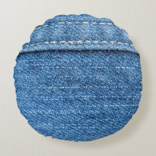Denim Blue: Klassische Jeans Texture. Rundes Kissen