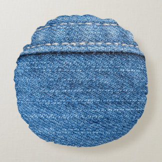 Denim Blue: Klassische Jeans Texture. Rundes Kissen
