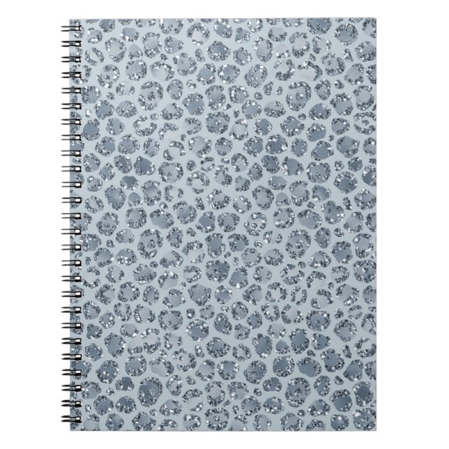 Denim Blue Leopard Print Glitzer Notizblock (Vorderseite)