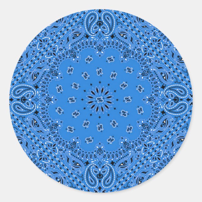 Denim Blue Paisley Western Bandana Scarf Print Runder Aufkleber (Vorderseite)