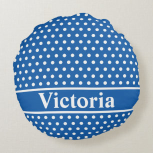 Denim Blue Polka Dots Rundes Kissen
