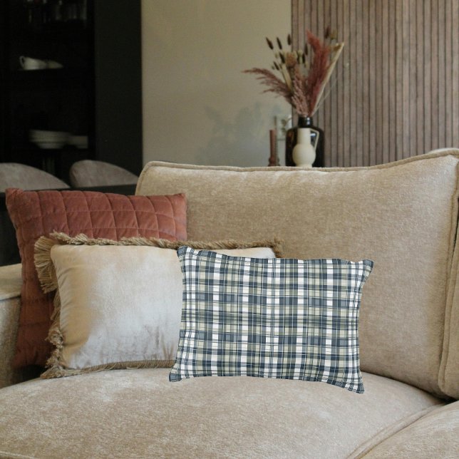 Denim Blue Sage Green Kariert Lumbar Dekokissen (Von Creator hochgeladen)