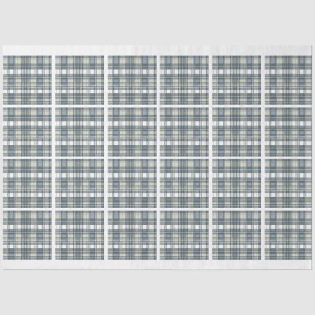 Denim Blue Sage Green Kariert Tile Decoupage Seidenpapier (Vorderseite)