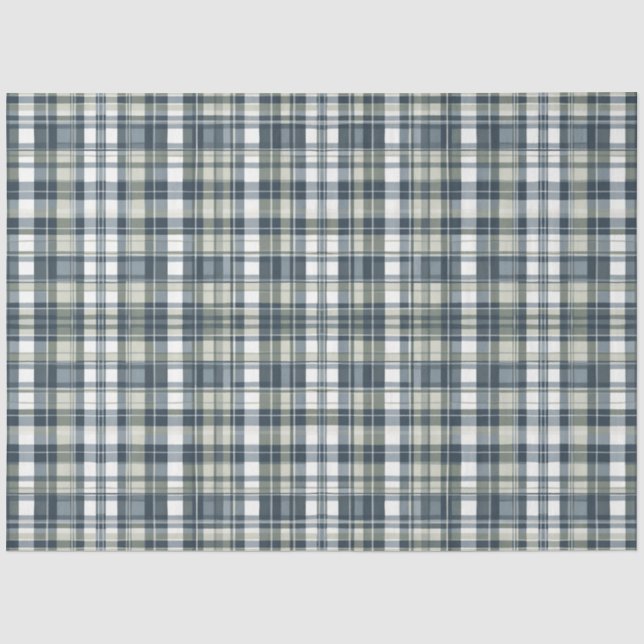 Denim Blue Sage Green White Kariert Decoupage Seidenpapier (Vorderseite)