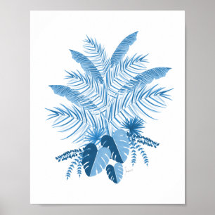 Denim Blue Tropical Blätter Poster