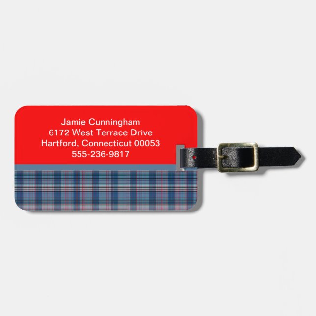 Denim Blue und Red Kariert Gepäckanhänger (Vorderseite horizontal)
