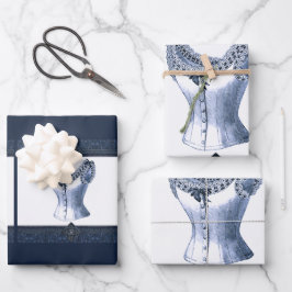 Denim Blue Vintag Bustier Geschenkpapier Set
