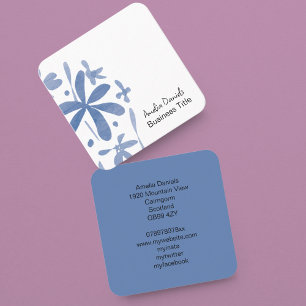 Denim Blue Wild Blume Business Card Quadratische Visitenkarte