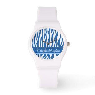 Denim Blue Zebra Print mit benutzerdefiniertem Tex Armbanduhr