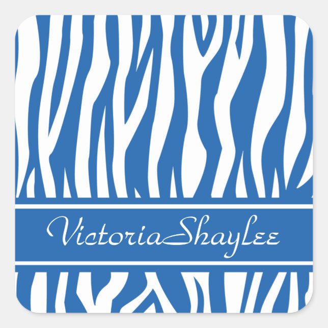 Denim Blue Zebra Print mit benutzerdefiniertem Tex Quadratischer Aufkleber (Vorderseite)