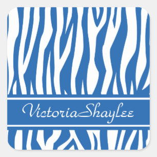 Denim Blue Zebra Print mit benutzerdefiniertem Tex Quadratischer Aufkleber
