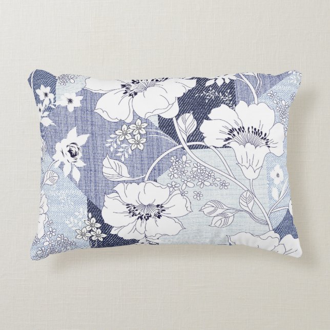 Denim Blume Patchwork, nahtlos Muster. Dekokissen (Vorderseite)