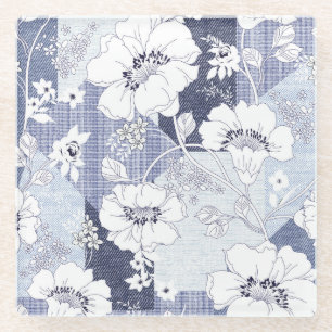 Denim Blume Patchwork, nahtlos Muster. Glasuntersetzer
