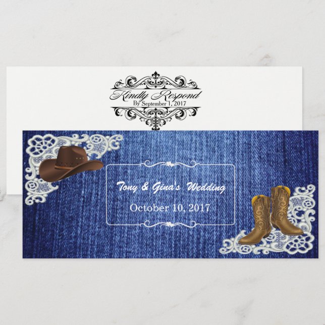 Denim Boots & Lace Wedding RSVP Cards Einladung (Vorne/Hinten)