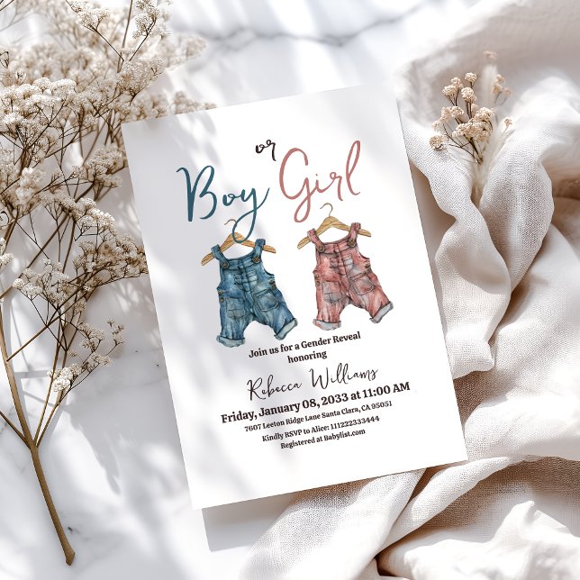 Denim Boy or Girl Clothesline Gender Reveal Einladung (Von Creator hochgeladen)