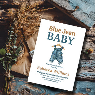 Denim Clothesline Boy Blue Jean Baby Shower Einladung