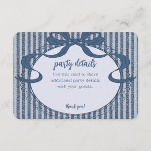 Denim Coquette Bow Blaues Jeans Baby-Party-Details Begleitkarte