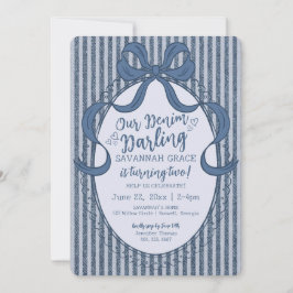 Denim Coquette Bow Blue Jean Baby Birthday Einladung