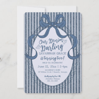 Denim Coquette Bow Blue Jean Baby Birthday Einladung