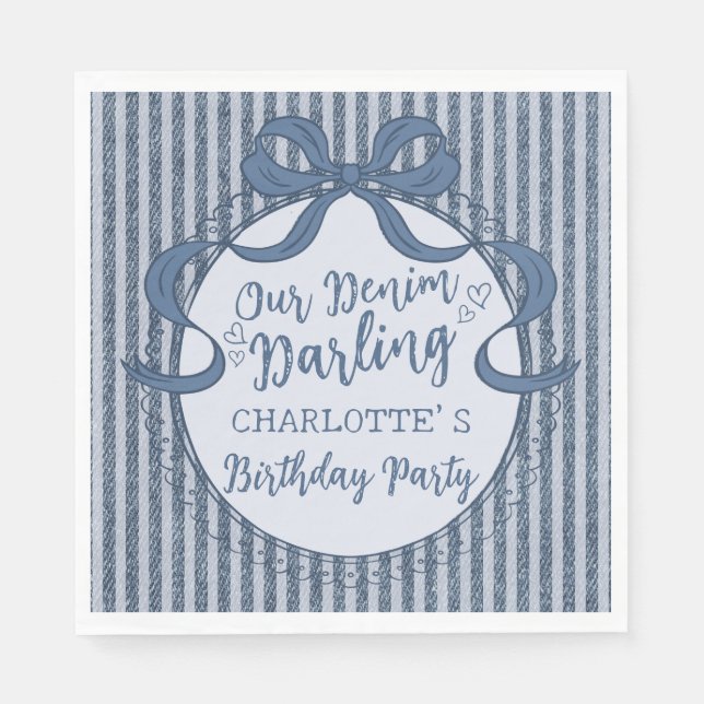 Denim Coquette Bow Blue Jean Baby Birthday Serviette (Vorderseite)