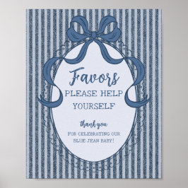 Denim Coquette Bow Blue Jean Baby Favors Sign Poster