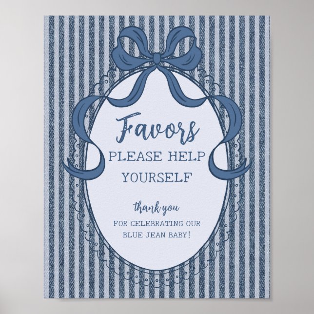 Denim Coquette Bow Blue Jean Baby Favors Sign Poster (Vorne)