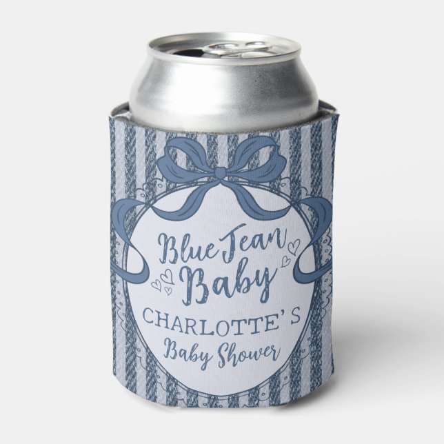 Denim Coquette Bow Blue Jean Baby Shower Favor Dosenkühler (Kanne Vorderseite)