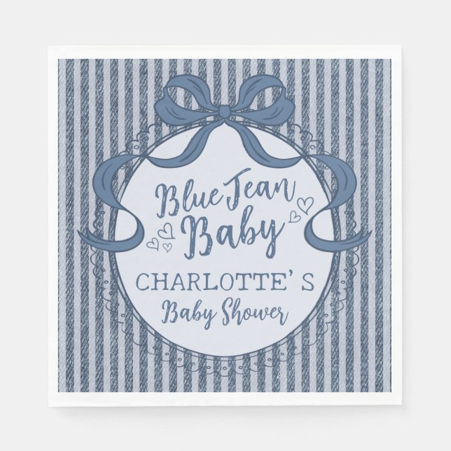 Denim Coquette Bow Blue Jean Baby Shower Serviette (Vorderseite)