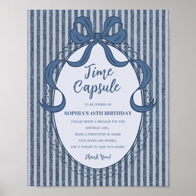 Denim Coquette Bow Blue Jean Birthday Time Capsule Poster (Vorne)