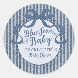 Denim Coquette Schleife Blue Jean Babyparty Runder Aufkleber