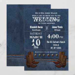 Denim Cowboy Stiefel Stars Western Hochzeit einlad Einladung