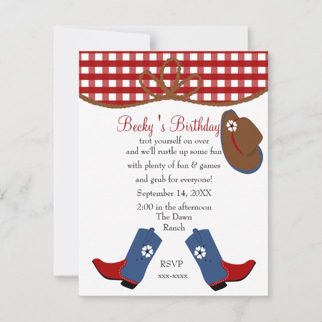 Denim Cowgirl Birthday Einladung (Vorderseite)