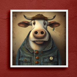 Denim Dapper Cow - Die sonnige Kuh in einem Kostüm Poster