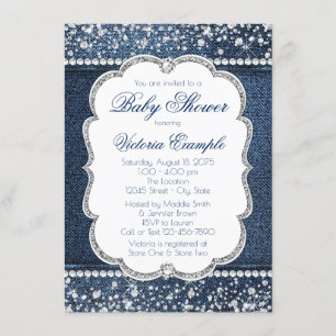 Denim-Diamant-Baby-Shower-Einladungen Einladung