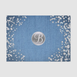 Denim-Diamanten glänzen Bling-Monogramm Anfangsbuc Seidenpapier