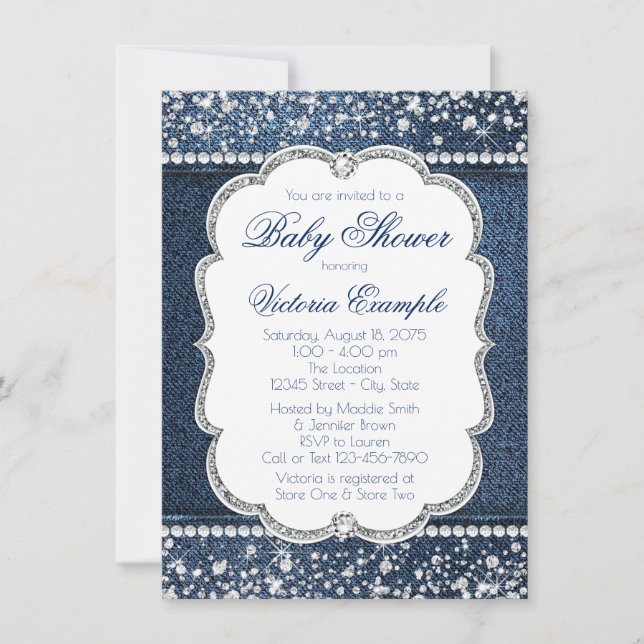 Denim Diamond Baby Shower Invitations (Devant)