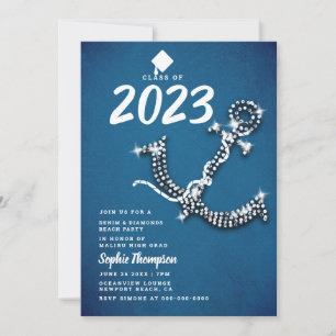 Denim Diamond Bling Anchor Beach Graduation Party Einladung