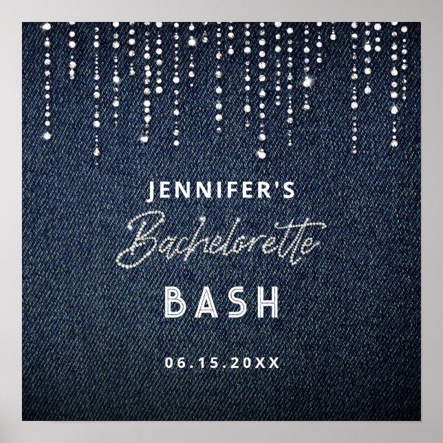 Denim Diamond Glitzer Drippings Navy Bachelorette Poster (Vorne)