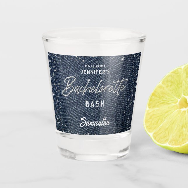 Denim Diamond Glitzer Kristall Navy Bachelorette Schnapsglas (Vorderseite)