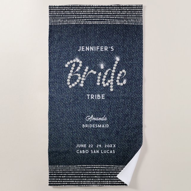 Denim Diamond Modern Bride Tribe Bachelorette Strandtuch (Vorderseite)