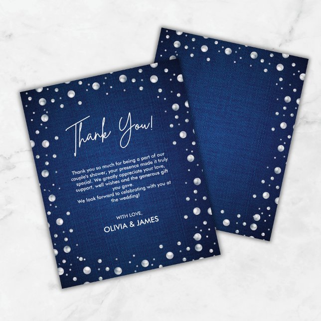 Denim Diamond Pearls Wedding shower Carte de remer (Denim Diamond Pearls Wedding Shower Thank You Card )